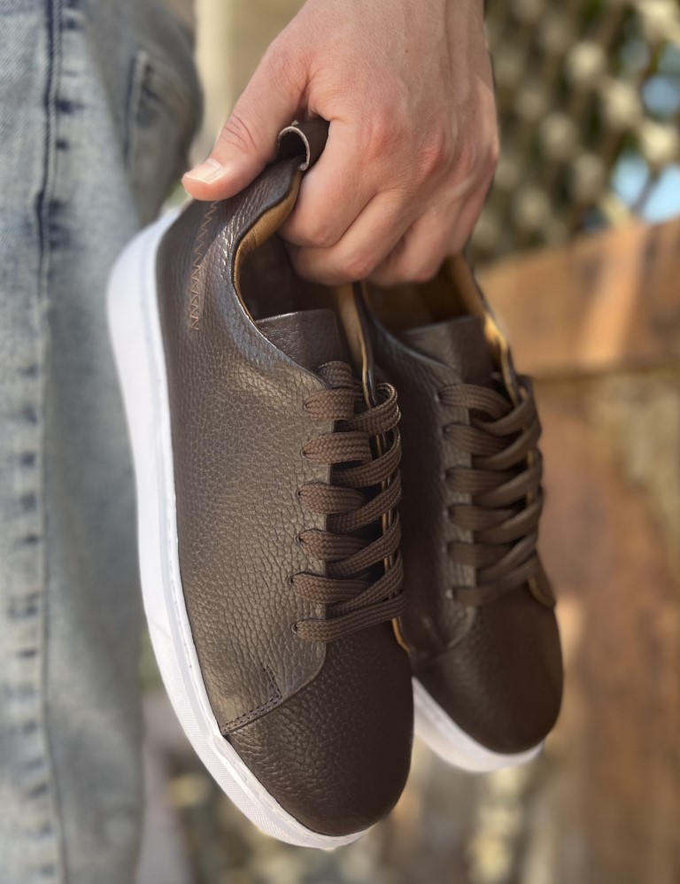 Ανδρικά καφέ δερμάτινα casual Sneakers HG175542K